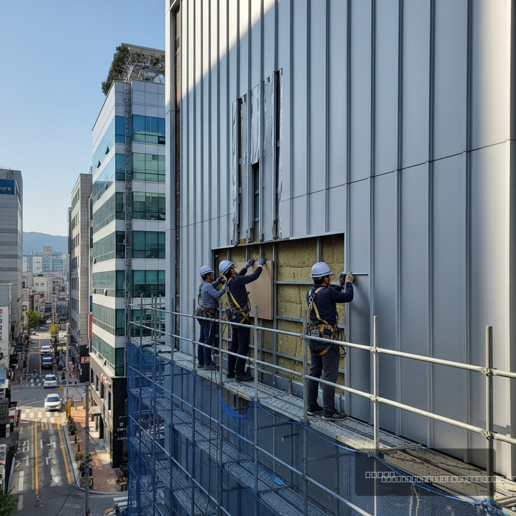 경기도 외벽 보수 업체 보수 중 작업 과정 - 건원메탈산업 직영시공