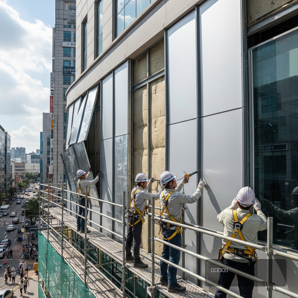 경기도 외벽 보수 업체 보수 중 작업 과정 - 건원메탈산업 직영시공