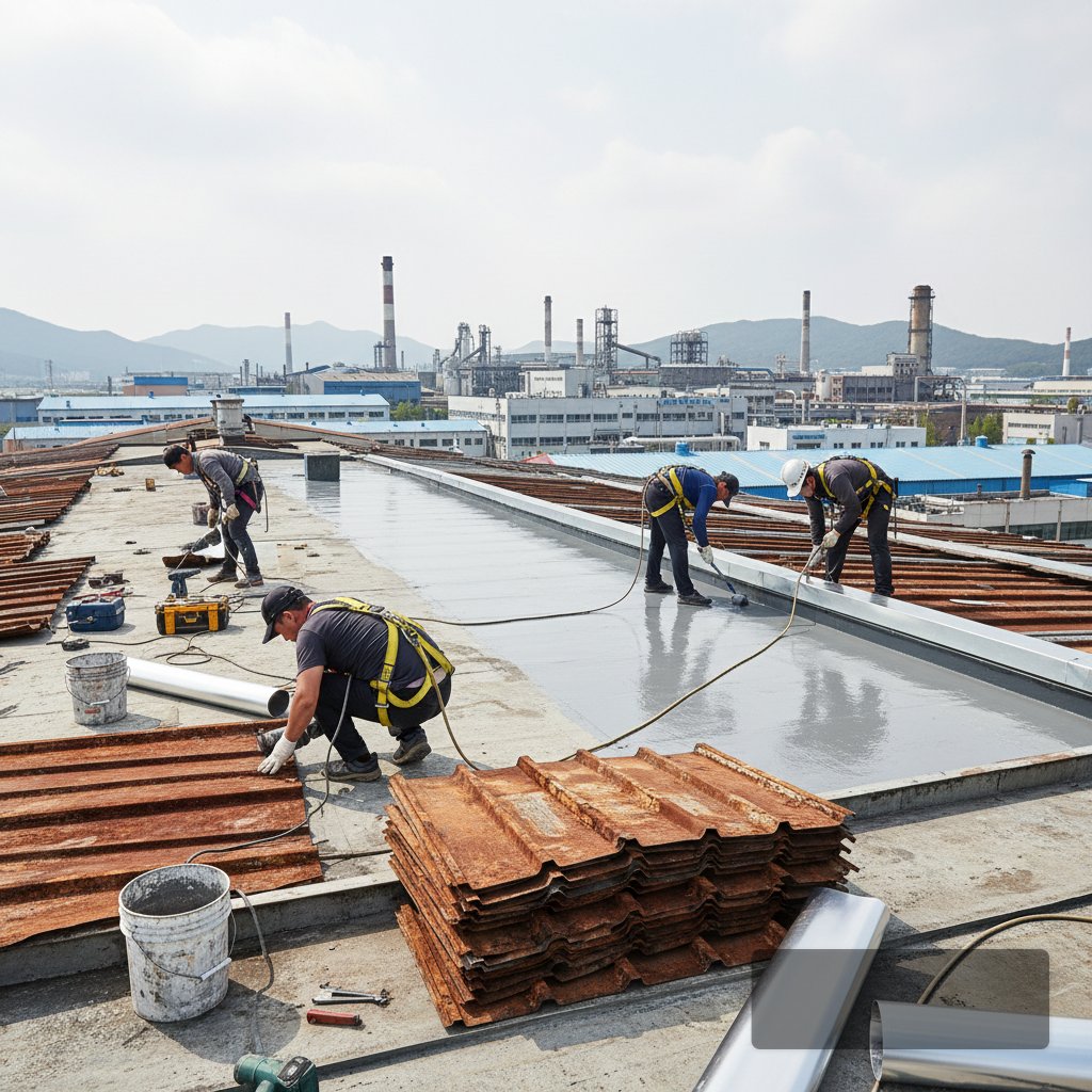 경기도 지붕 보수 업체 보수 중 작업 과정 - 건원메탈산업 직영시공