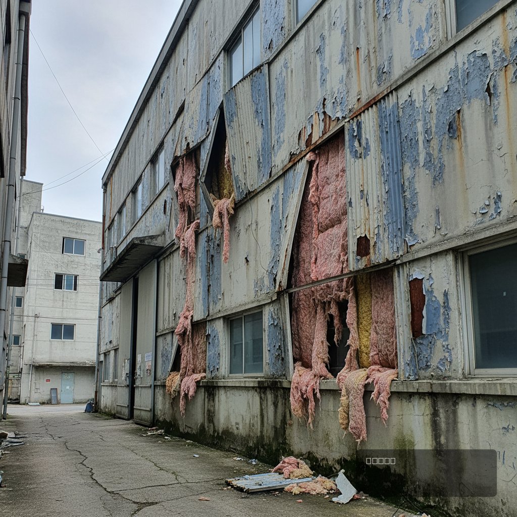공장 외벽 판넬 교체 보수 전 현장 모습 - 건원메탈산업