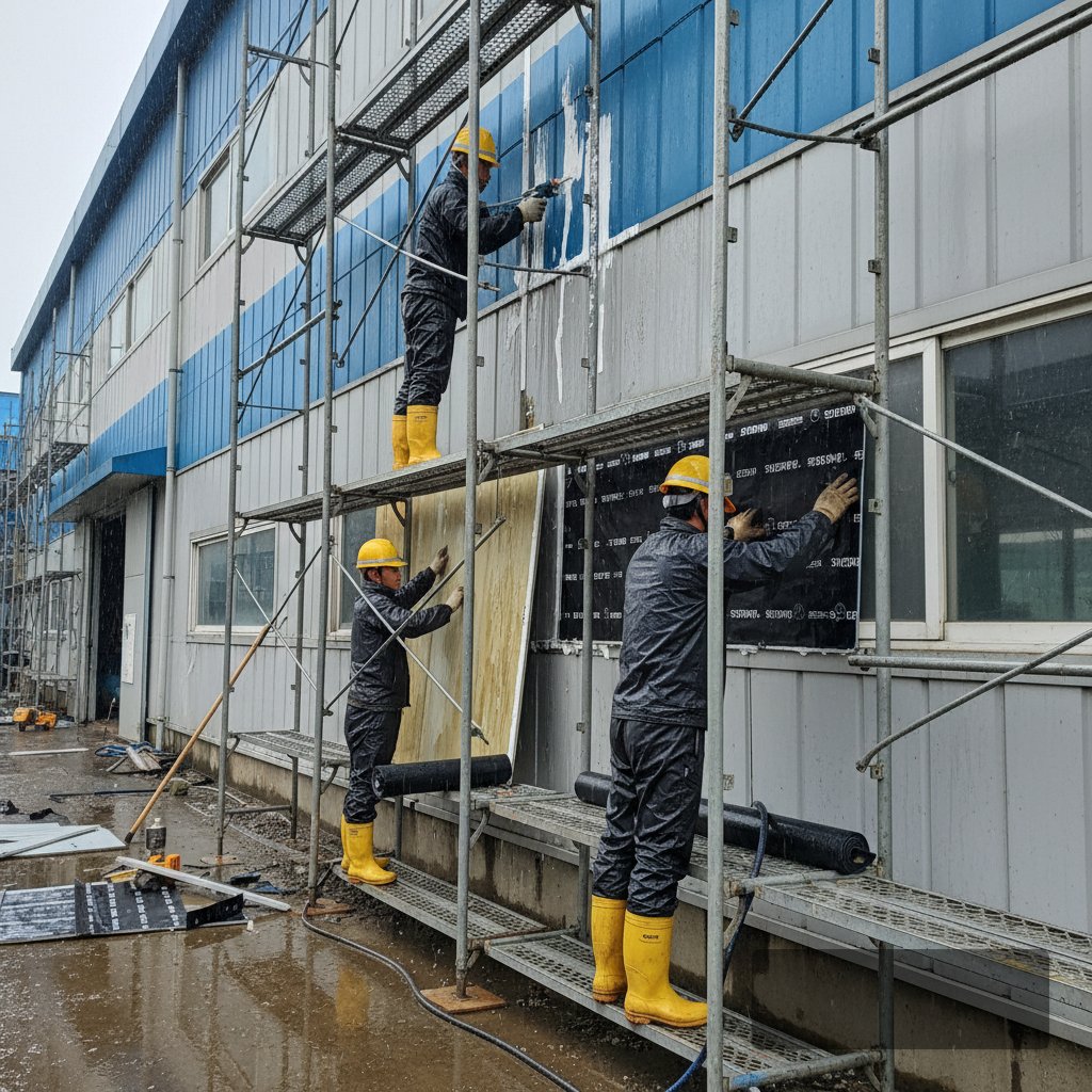 화성 판넬 누수 보수 보수 중 작업 과정 - 건원메탈산업 직영시공